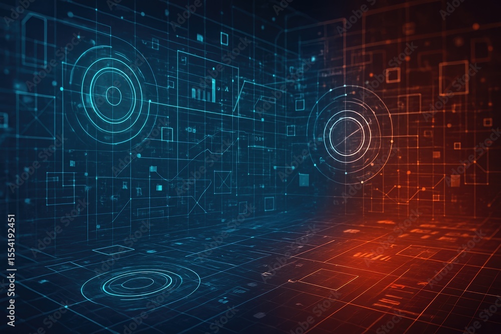 Poster abstract futuristic tech interface cyan and red digital network hud background