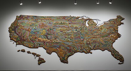 Vibrant Tapestry Map of the United States Illuminates a Gallery Wall