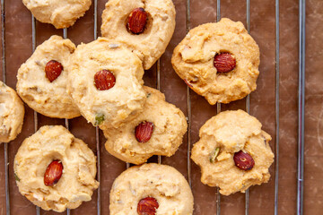 top view, Homemade Healthy Cereal Cookies with almond top
