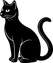 Sleek Silhouette of a Sitting Black Cat with Graceful Curves and a Calm Demeanor Depicted in a Graphic Style