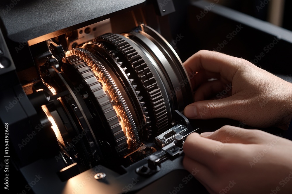 Poster precision engineering is exemplified in an industrial workshop where a technician is tasked with han
