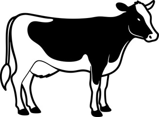Elegant Holstein Cow Silhouette Striking Black and White Illustration of a Classic Dairy Animal in a Minimalist Style