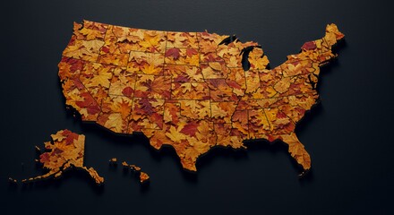 Autumn's Embrace: A Fall-Colored Map of the United States