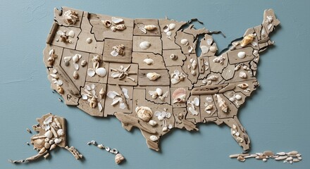 Driftwood Seashell Map of the USA: A Coastal Craft Masterpiece