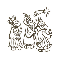 Happy Epiphany Day . Three wise men,3 magic kings bringing gifts to Jesus.