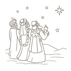 Happy Epiphany Day . Three wise men,3 magic kings bringing gifts to Jesus.