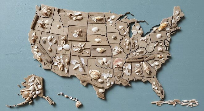 Driftwood Seashell Map of the USA: A Coastal Craft Masterpiece