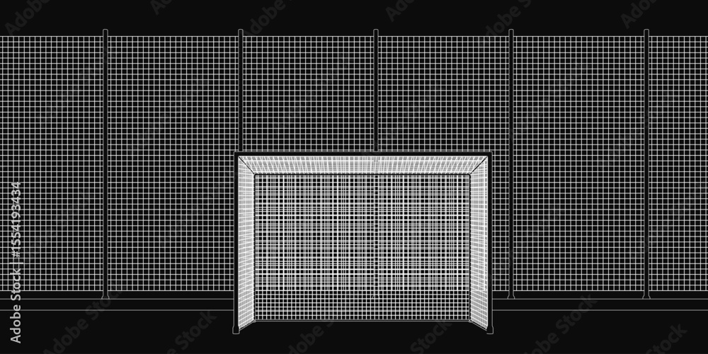 Poster a black and white grid system features an intricate door design, composed of interconnected lines an