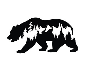 bear vector art, black and white bear graphic design