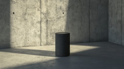 Dark cylinder on a concrete floor.