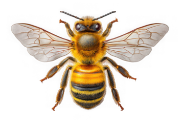 A bee with wings wide open view on transparent background