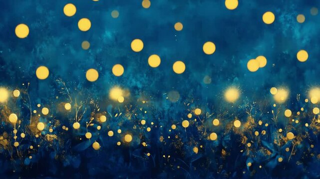 Animation of starry summer night with glowing fireflies