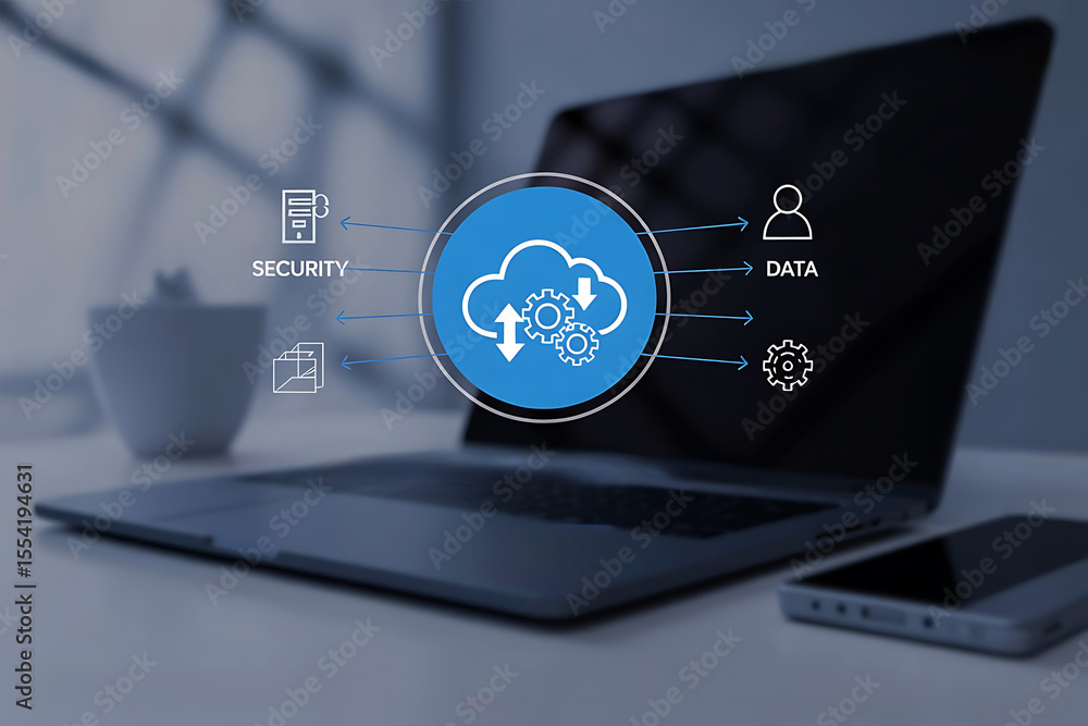 Poster cloud computing data security concept on laptop screen