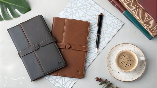 A comforting morning coffee, book, and notebook on a desk