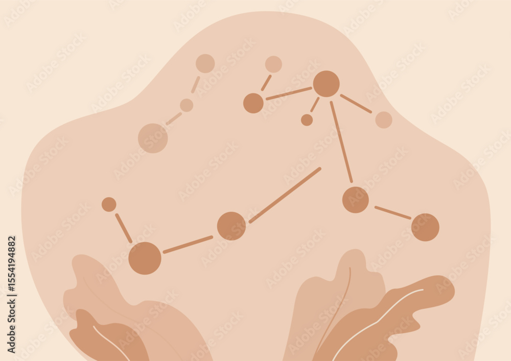 Poster Abstract brown network illustration of connected dot and line with organic shape. Modern data, technology, and science visualization for digital information and research.