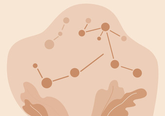 Abstract brown network illustration of connected dot and line with organic shape. Modern data, technology, and science visualization for digital information and research.