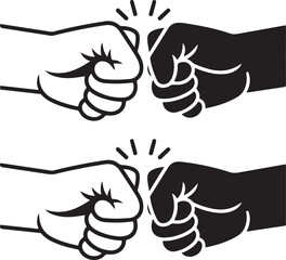 Two Pairs of Hands Bumping Fists, Black and White Line Art Illustrations, Perfect for Teamwork