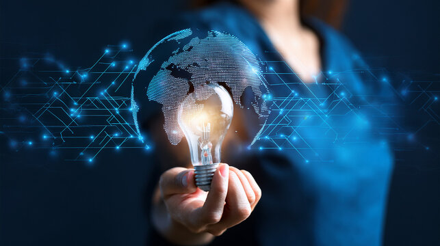 Innovative global solutions light up a digital world, representing inspiration, creativity and connectivity for future technologies. - Powered by Adobe