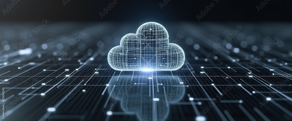 Aufkleber digital cloud icon with grid lines on a technology-inspired background for abstract designs