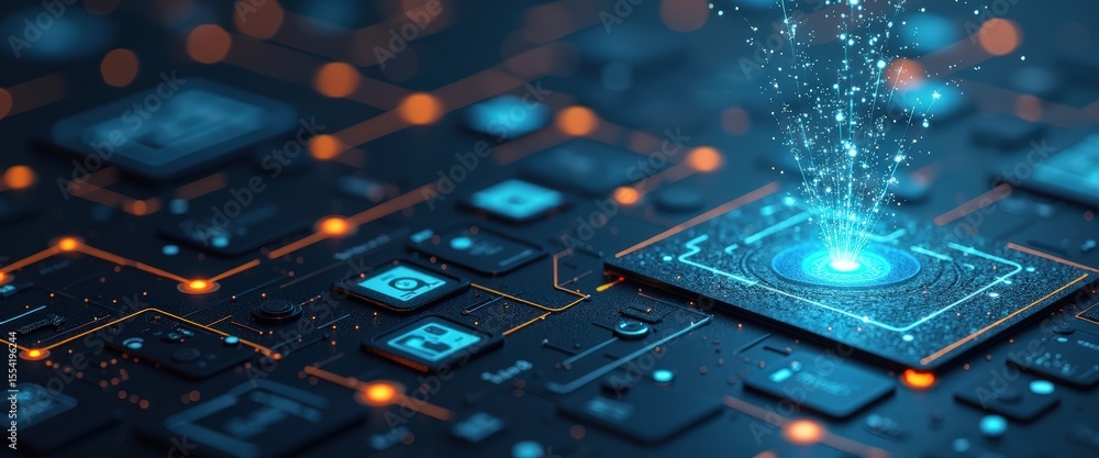 Aufkleber futuristic technology and digital interface with sparkling effects on dark background