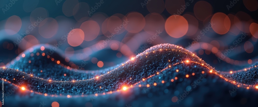Poster vibrant abstract wave pattern with glowing bokeh effects in dusk atmosphere