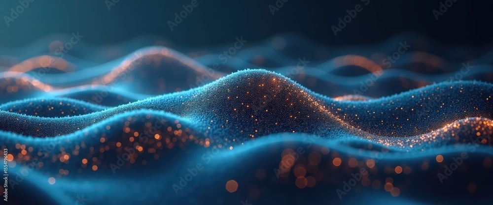 Poster abstract waves with luminous particles in calm blue tones creating a serene atmosphere