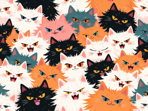make a pattern that depicts the faces of angry fluffy cats