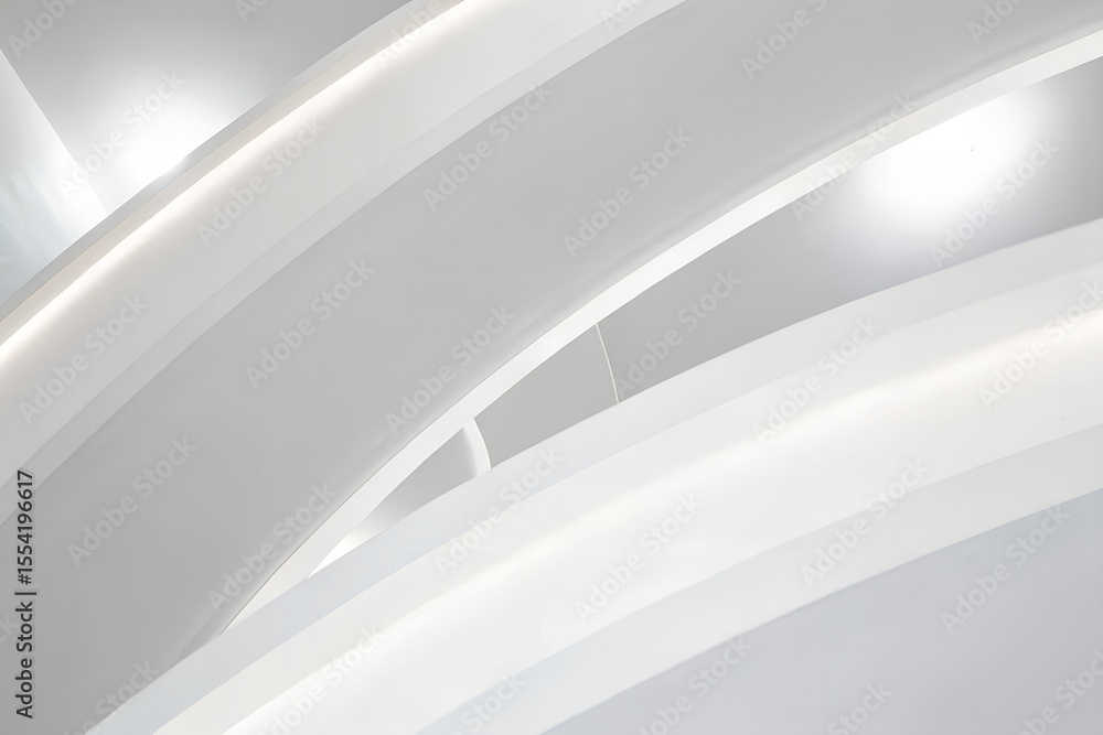 Poster abstract wavy architecture space with empty concrete floor, soft white sci-fi interior background, 3