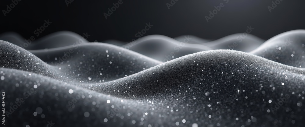 Poster glimmering black waves with sparkles capturing an ethereal atmosphere of mystery and depth