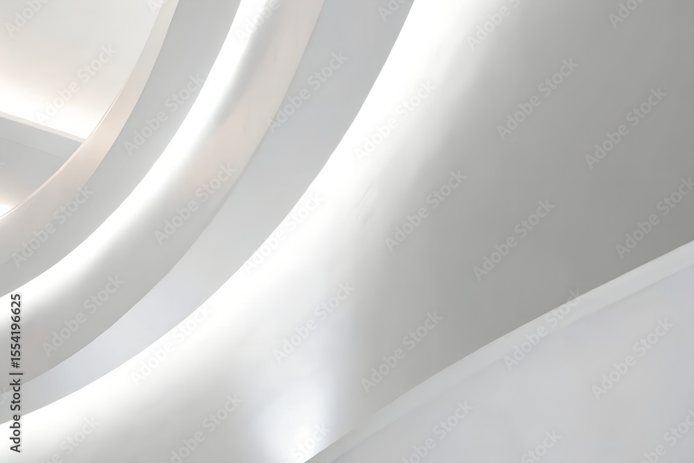 Poster abstract wavy architecture space with empty concrete floor, soft white sci-fi interior background, 3