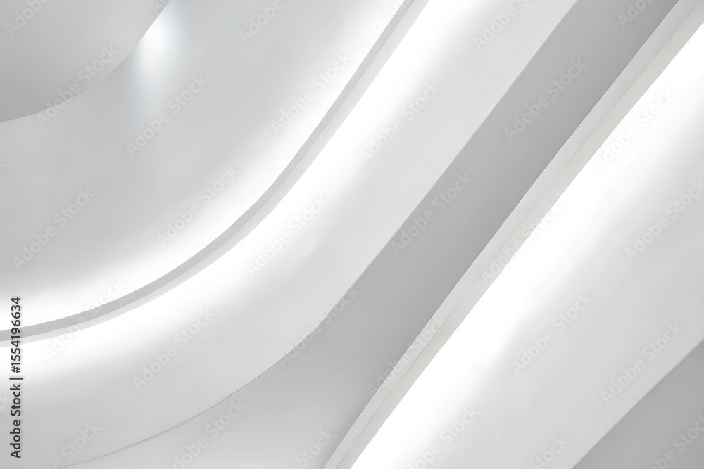 Poster abstract wavy architecture space with empty concrete floor, soft white sci-fi interior background, 3