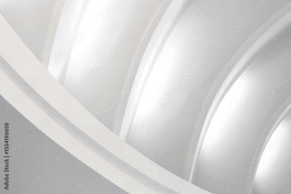 Poster abstract wavy architecture space with empty concrete floor, soft white sci-fi interior background, 3