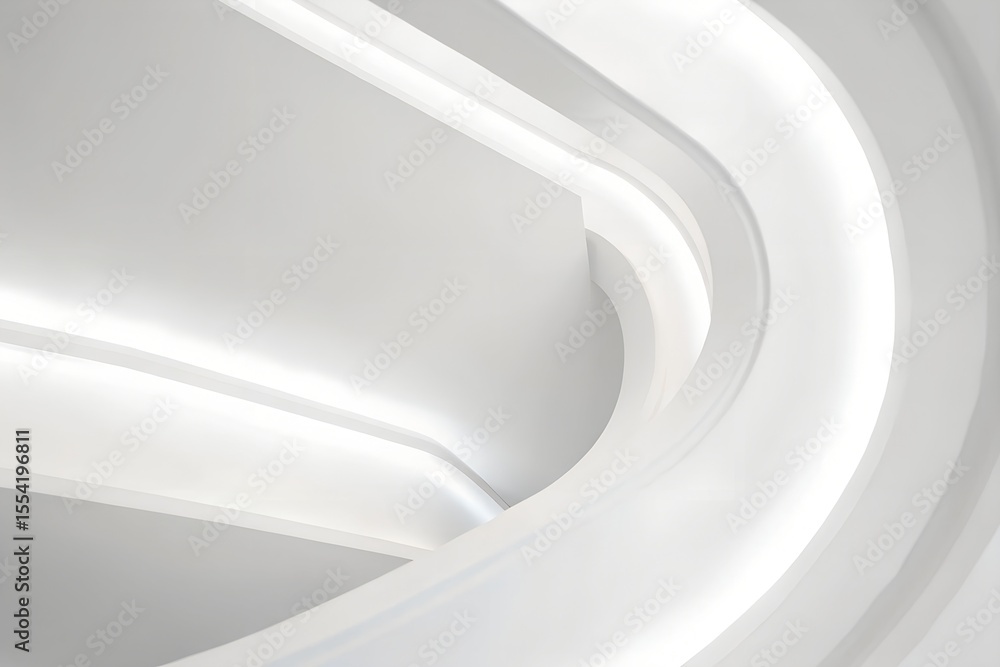 Poster abstract wavy architecture space with empty concrete floor, soft white sci-fi interior background, 3
