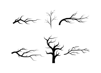 Set of Black Tree Branch silhouette hand drawn illustration