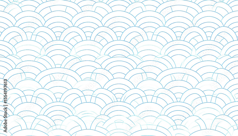 Poster seamless pattern of light-blue, overlapping semicircles, creating a wave-like texture on a white bac