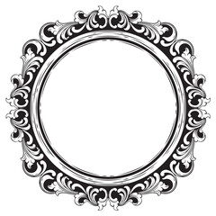 Vintage baroque frame with floral ornament engraving illustration art