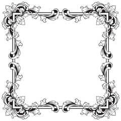 Vintage baroque frame with floral ornament engraving illustration art