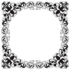 Vintage baroque frame with floral ornament engraving illustration art