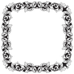 Vintage baroque frame with floral ornament engraving illustration art
