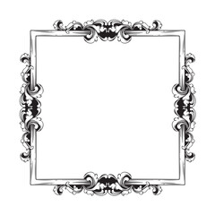 Vintage baroque frame with floral ornament engraving illustration art