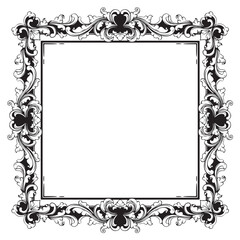 Vintage baroque frame with floral ornament engraving illustration art