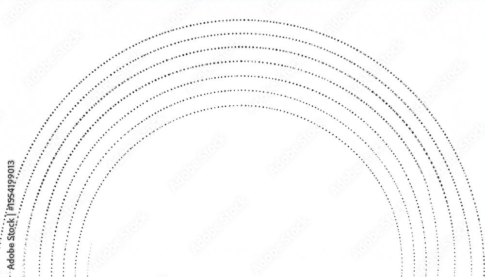 Poster seven concentric, dotted-line arcs form a minimalist rainbow-like pattern on a white background. the