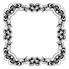 Vintage baroque frame with floral ornament engraving illustration art