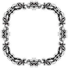 Vintage baroque frame with floral ornament engraving illustration art