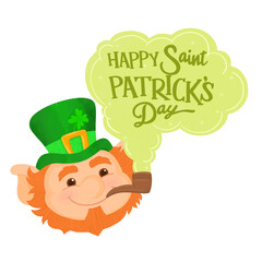 Cute leprechaun lucky elf dwarf bearded small man. St. Patrick's day icon, Irish mythology fantasy gnome character.