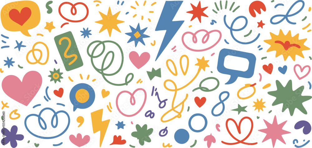 Aufkleber doodle elements background a playful and energetic design featuring hand-drawn icons and shapes perf