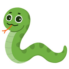 Hand drawn green snake cartoon illustration 