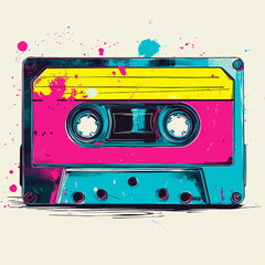 Colorful retro cassette tape illustration
