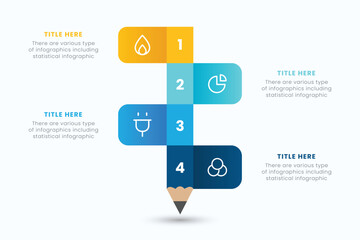 Pencil infographic design template with 4 step for education and Business Concepts, Modern flat vector illustration for presentation