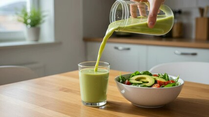 Green smoothie healthy salad food preparation